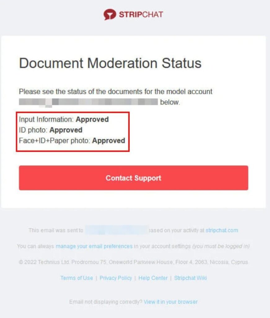Stripchatキャスト登録完了メール